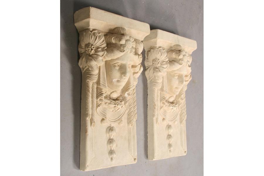 Pair Of Cast Stone Figural Corbels Wall Plaques