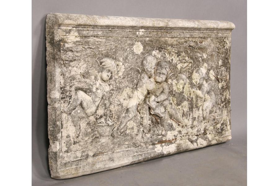 CAST STONE CLASSICAL GARDEN WALL PLAQUE PUTTI