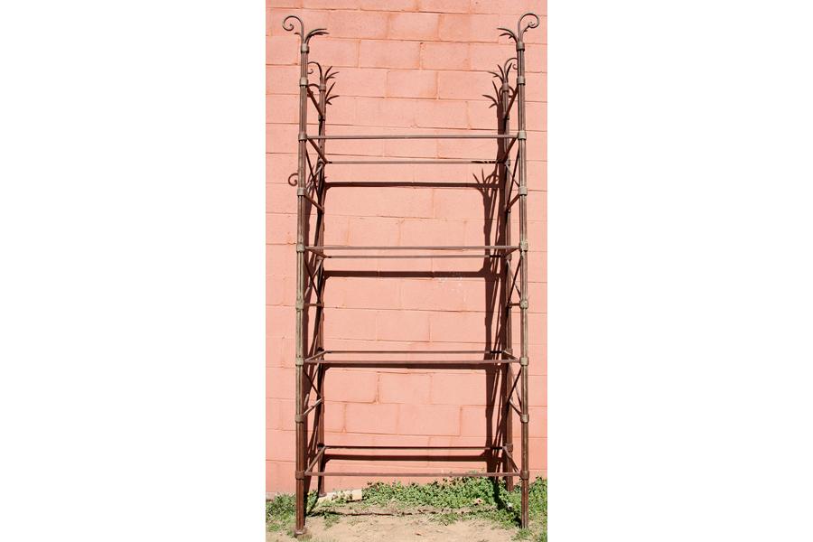 LARGE WROUGHT IRON SHELVING UNIT DRAMATIC FINIAL