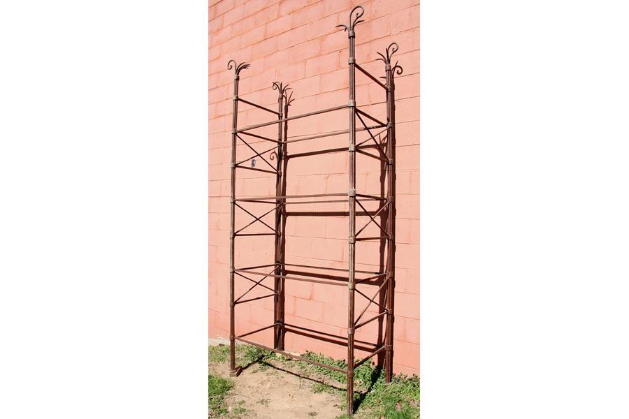 LARGE WROUGHT IRON SHELVING UNIT DRAMATIC FINIAL