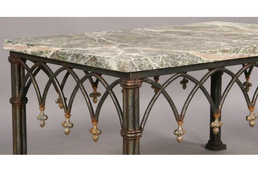MARBLE TOP COFFEE TABLE GOTHIC WROUGHT IRON BASE MARBLE TOP COFFEE TABLE GOTHIC WROUGHT IRON BASE