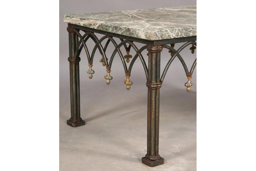 MARBLE TOP COFFEE TABLE GOTHIC WROUGHT IRON BASE MARBLE TOP COFFEE TABLE GOTHIC WROUGHT IRON BASE