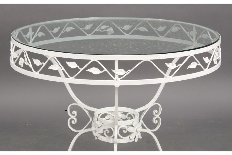 VINTAGE WROUGHT IRON PATIO TABLE GLASS TOP
