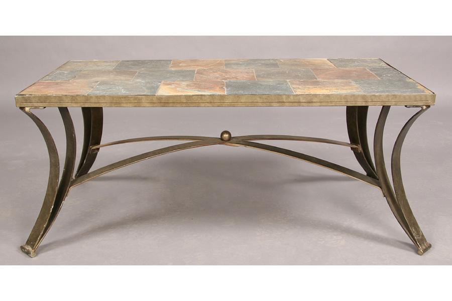 WROUGHT IRON AND SLATE COFFEE TABLE INSET STONE