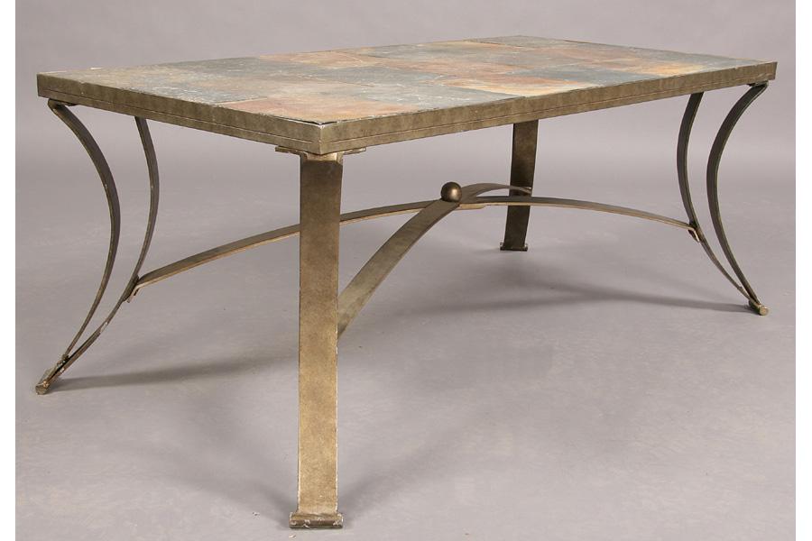 WROUGHT IRON AND SLATE COFFEE TABLE INSET STONE