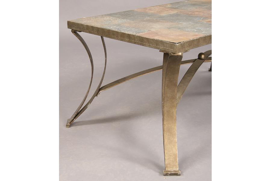 WROUGHT IRON AND SLATE COFFEE TABLE INSET STONE