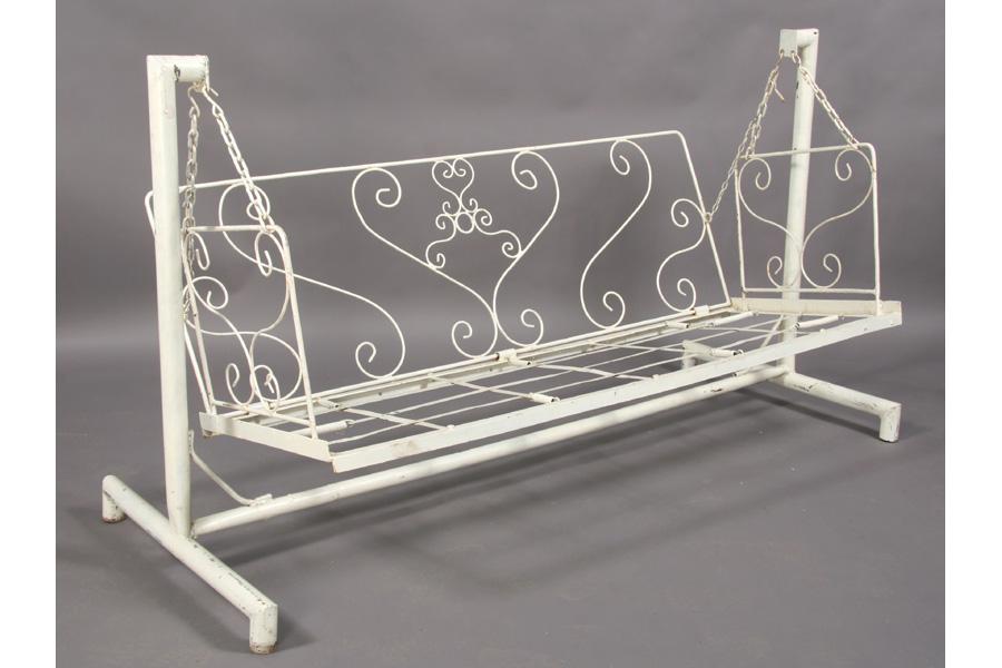 Wrought Iron Garden Swing With Frame Scroll Work