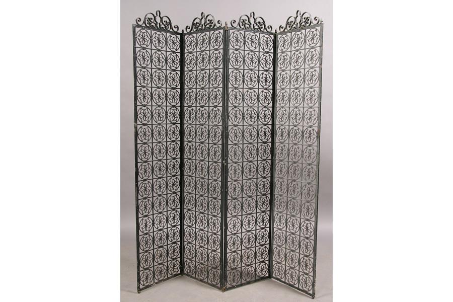 WROUGHT IRON FOUR PANEL FOLDING SCREEN ELABORATE