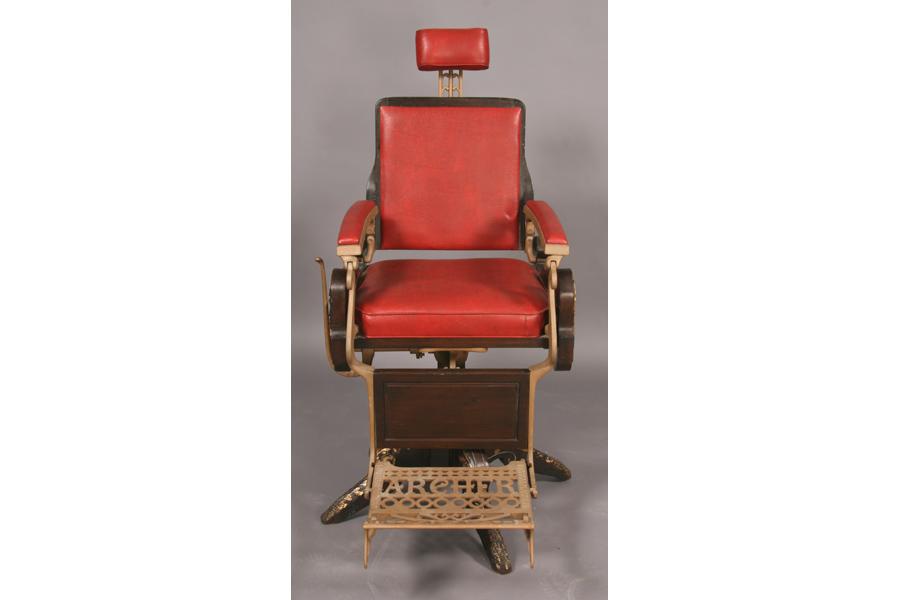 VICTORIAN ARCHER CAST IRON WOOD BARBER CHAIR