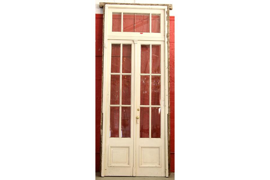 Antique Pair French Doors Transom Beveled Glass