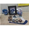 Image 1 : Hockey Collector Bundle; Laine Picture, Gretkzy  Figurine, Blackhawks Crosby Mini Stick, Pucks plus 