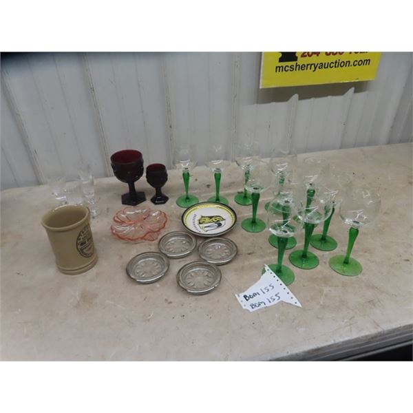 Wine Glasses, Crockery Mug, Coasters, Small  Tray, Goblets