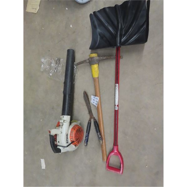 Stihl Gas Yard Blower, Hand Pick, Hedge Trimmer,  Shovel