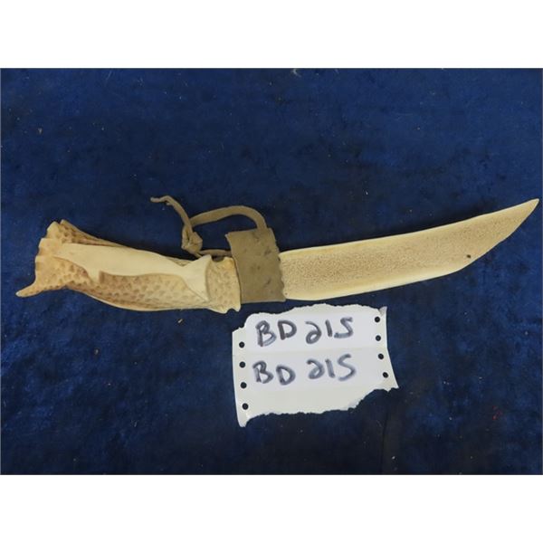 Inuit Caribou Carving of Snow Knife with Really  Nice Beluga Whale Carved on Handle 14" Long - used 