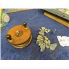 Image 3 : Antique Wooden Fishing Reel, Antique FIshing  Weights (unique shapes), Fly Fishing Sign, Jim Beam 'P