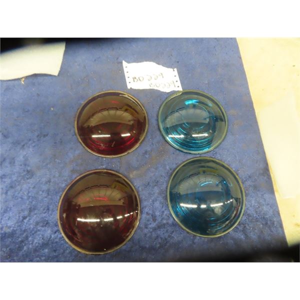 4 Antique Railway Lamp/Switch Lantern Glass  Lenses - Blue + Red  - No Cracks or noticeable defects