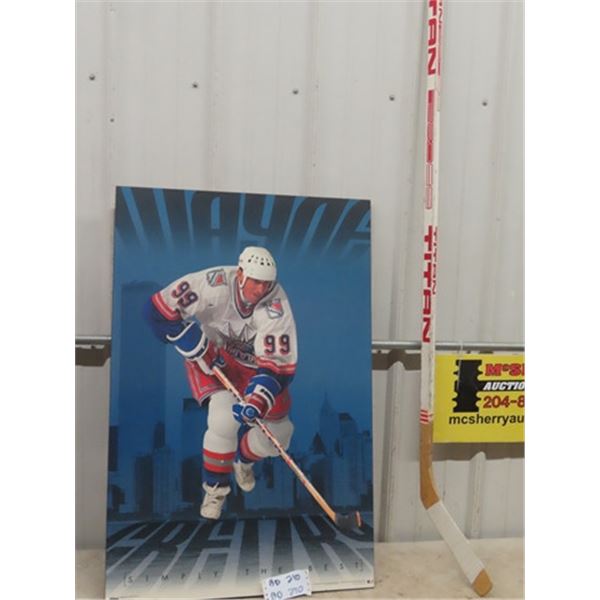 1990 Gretzky Poster Mounted on Hard Board  35" x 23" , NY Rangers Alternate Jersey , Titan Pro 99 Si
