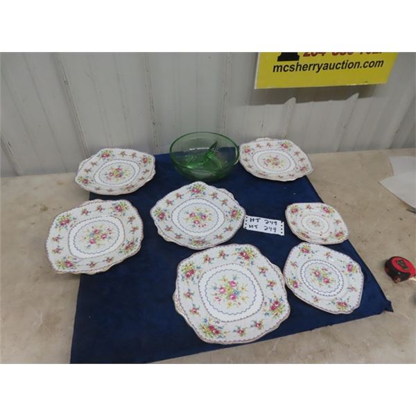 7 Royal Albert Petal Point Plates,  Depression  Bowl & Barber Disinfecting Jar
