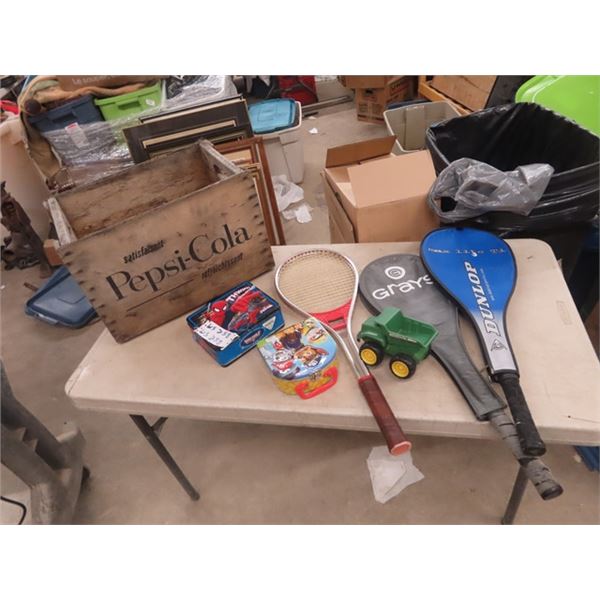Wooden Pepsi Crate, Lunch Kits, Tennis Rackets