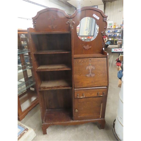 Secretary/Book Case Combo- No Mirror + Door  Needs some care 68" x 37" x 11"