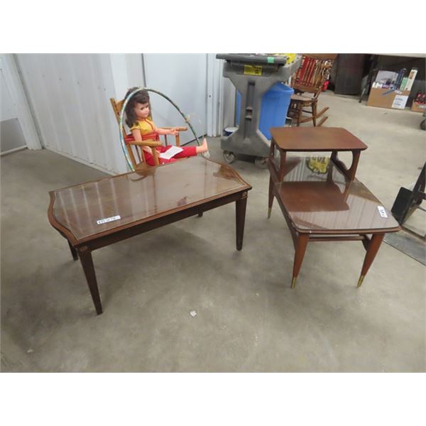 Coffee Table with FItted Glass 16"x 36" x 18"  &  Stepback End Table with Fitted Glass 22" x 29" x 1
