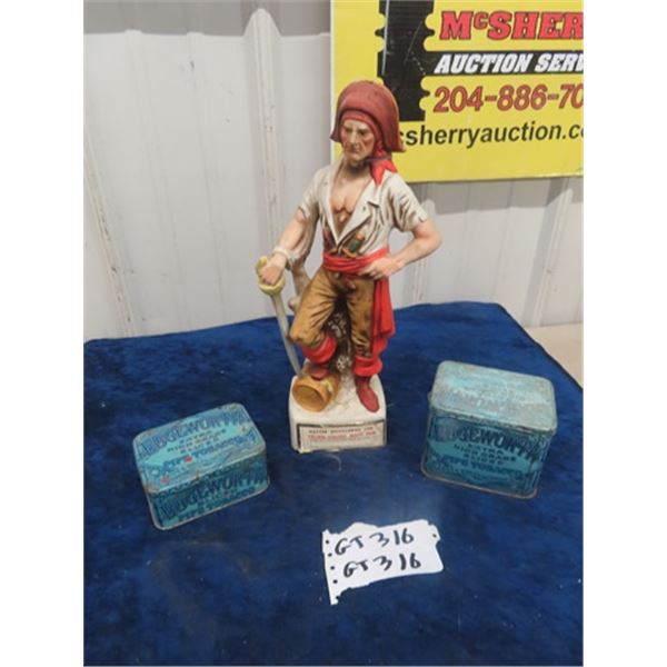 2 Edgeworth Tobacco Tins & Decanter