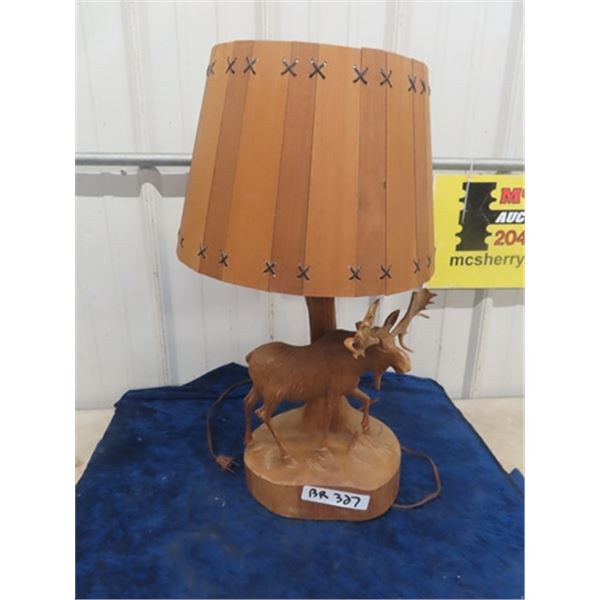 Wooden Carved Moose Lamp by Aundre Dube