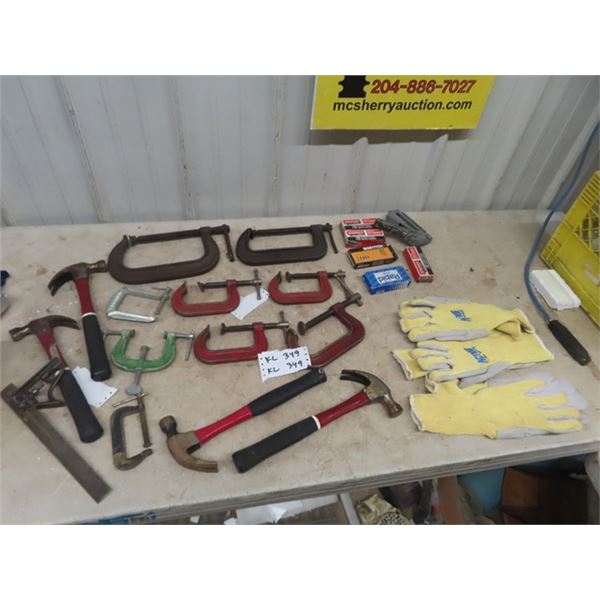 10 Clamps, 4 Hammers, 3 New Pairs of Gloves plus more