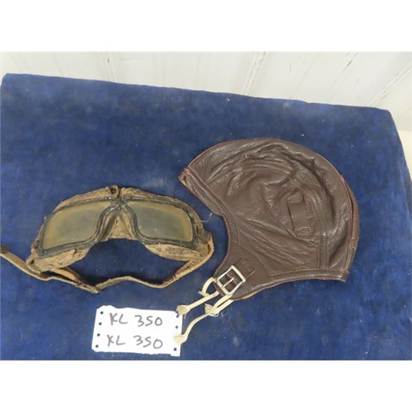 Leather Pilot Flying Hat + Googles