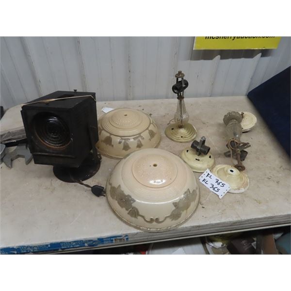 2 Ceiling Light Fixtures & Old Stage Light