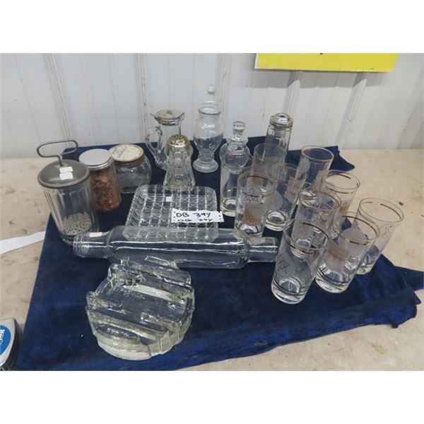 Glasswares; 10 Centennial Glasses, Mixers, Shakers Rolling PIn plus more