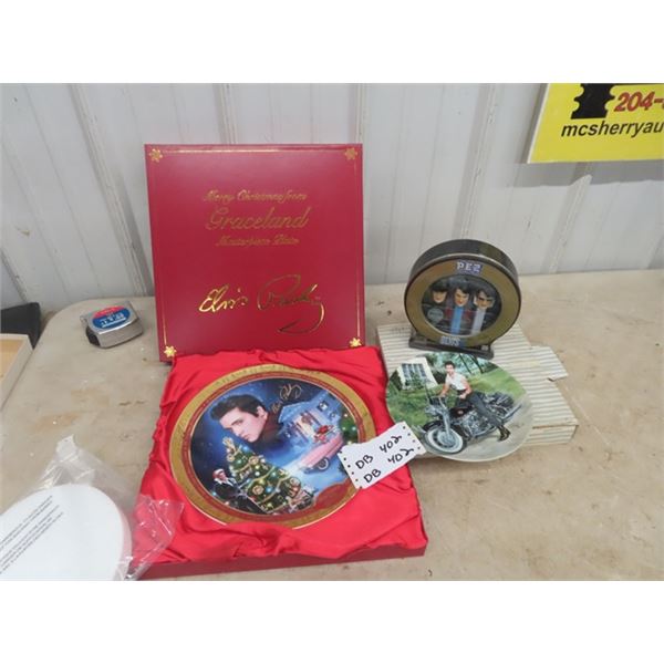 2 Elvis Collector Plates with Boxes & Elvis PEZ  Dispensers