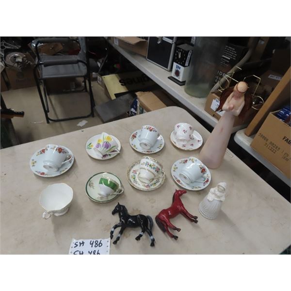 China Tea Cup + Saucers- Foley,Colclough  Horse Ornaments