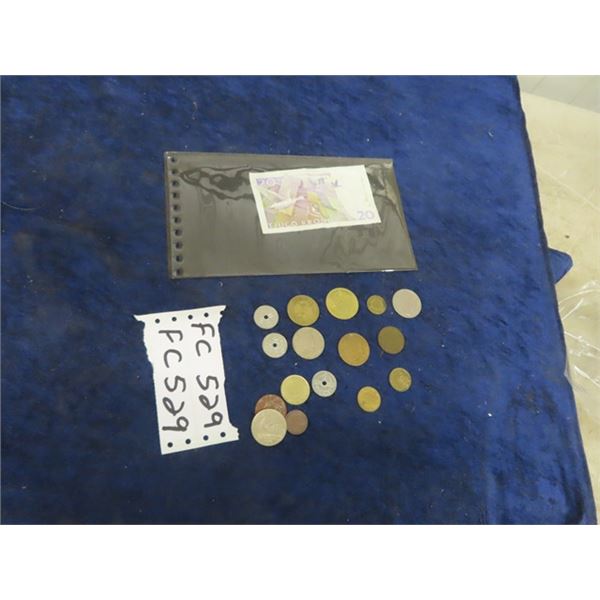 15 Foreign Coin or Token & 2 Foreign Curreency  Bills