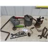 Image 1 : Coleman Blow Torch, Old Wrenches, Gas Can, Tractor Starting Crank plus more