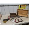 Image 1 : Anchor Wooden Case with 1/2 Latch, Kmart Radiator Lock Tin, Saw, Setter plus more