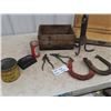 Image 2 : Anchor Wooden Case with 1/2 Latch, Kmart Radiator Lock Tin, Saw, Setter plus more