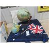 Image 2 : 3 Maps, Globe, 3 Metal Bank Globes, 2 Hand Flags  British Flag 3'x5'