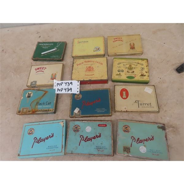 12 Cigarette Tins; Players, Black Cat, Sportdsman plus others