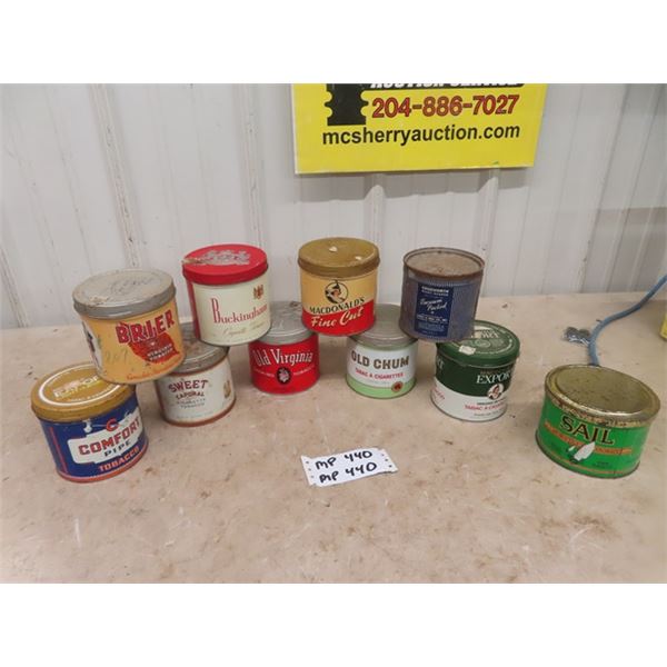 10 Tobacco Tins; Export, Old Chum, MacDoalds, Buckingham plus others