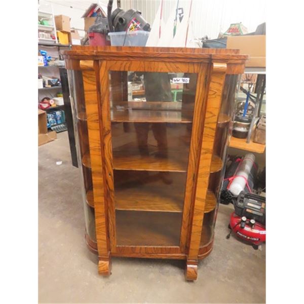 (ww) Tiger Oak Curved Glass China Cabinet 60"' x 41" X 15"