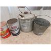 Image 2 : (hd) Galvanized Kerosene Pail, Oil Cans; Texaco, Gulf & 1/2 Tidex Can