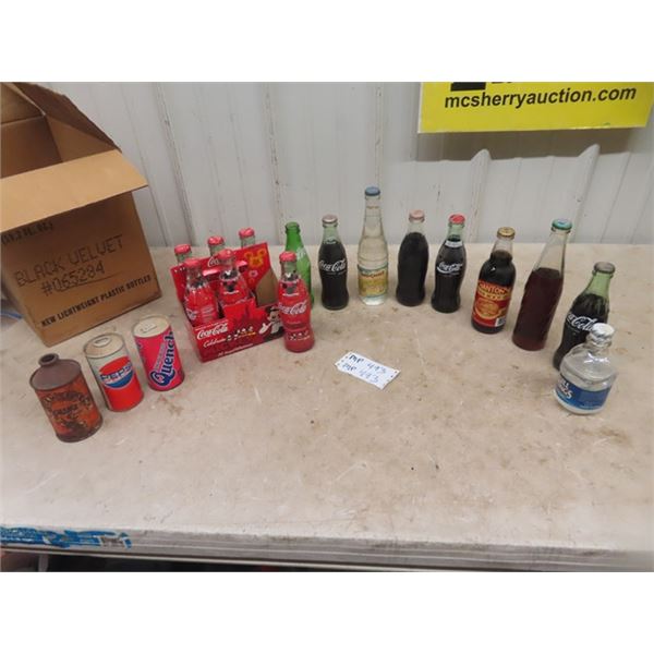 17 Coca- Cola 6 Pack with Mickey 75 & other Pop Cans + Bottles