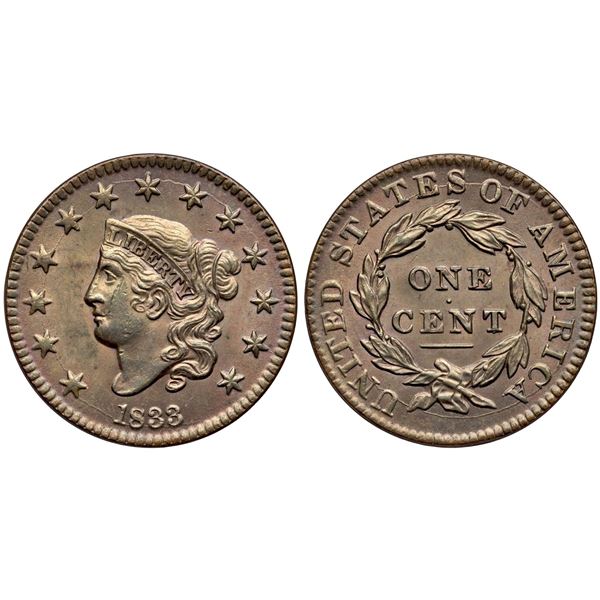 1833 N-5 R1 Repunched 8 MS60