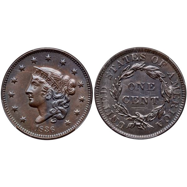 1836 N-1 R1+ PCGS graded MS63 Brown