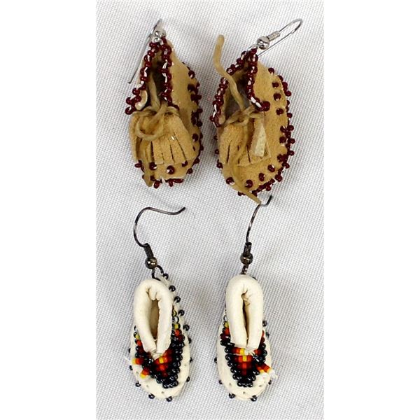 2 Pr Navajo Beaded Leather Pierced Earrings