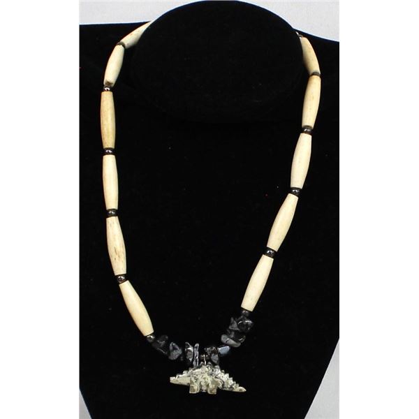Ethnic Bone Bead Pendant Necklace