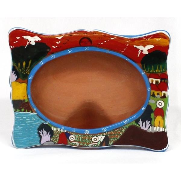 Mexican Redware Painted Pottery Picture Frame