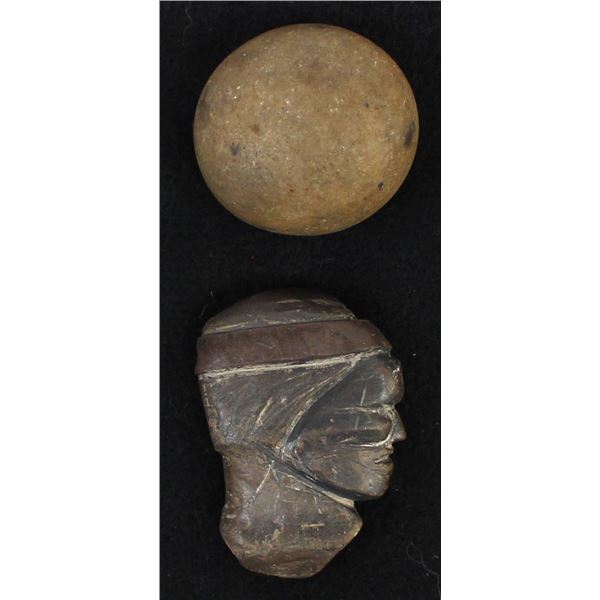 Native American Burnishing Stone and Stone Head