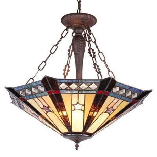 Tiffany-style Geoemetirc Inverted Ceiling Pendant Light